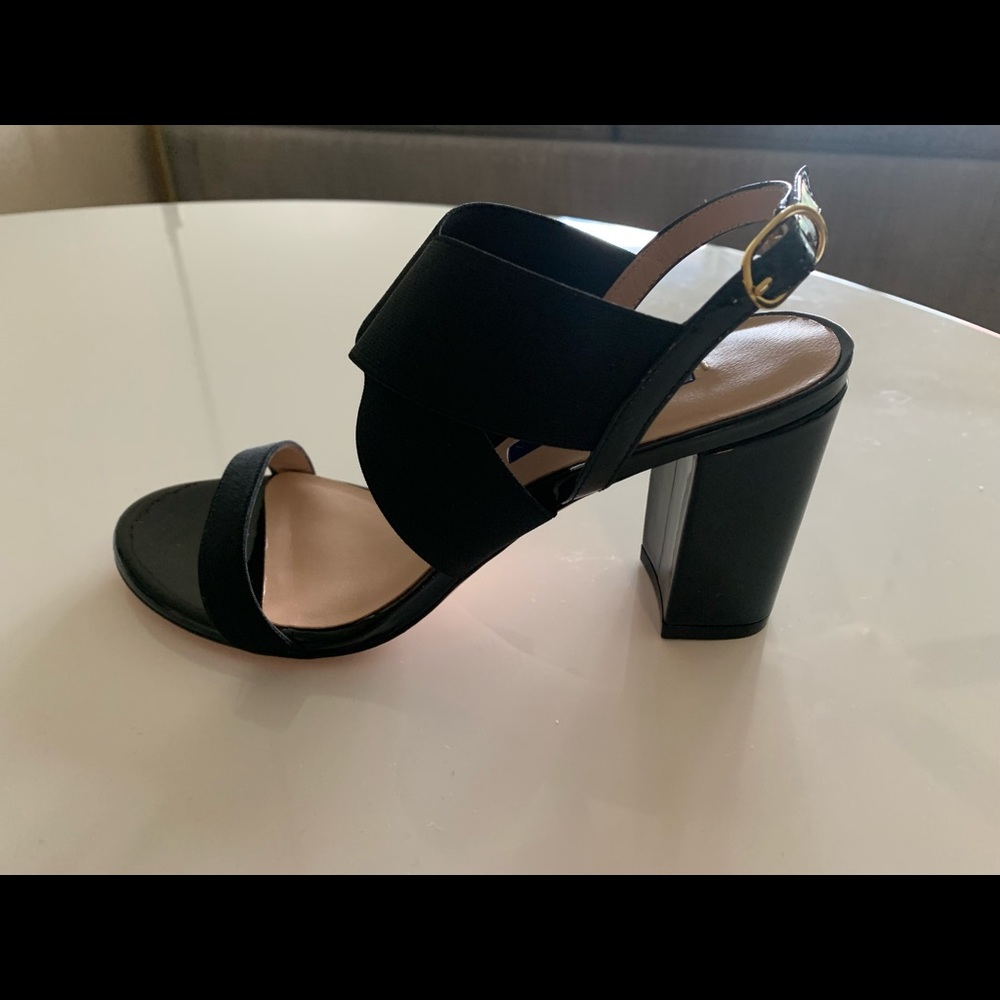 Brand new. Stuart Weitzman black patent leather Alana Block 75 heels. Size 6M